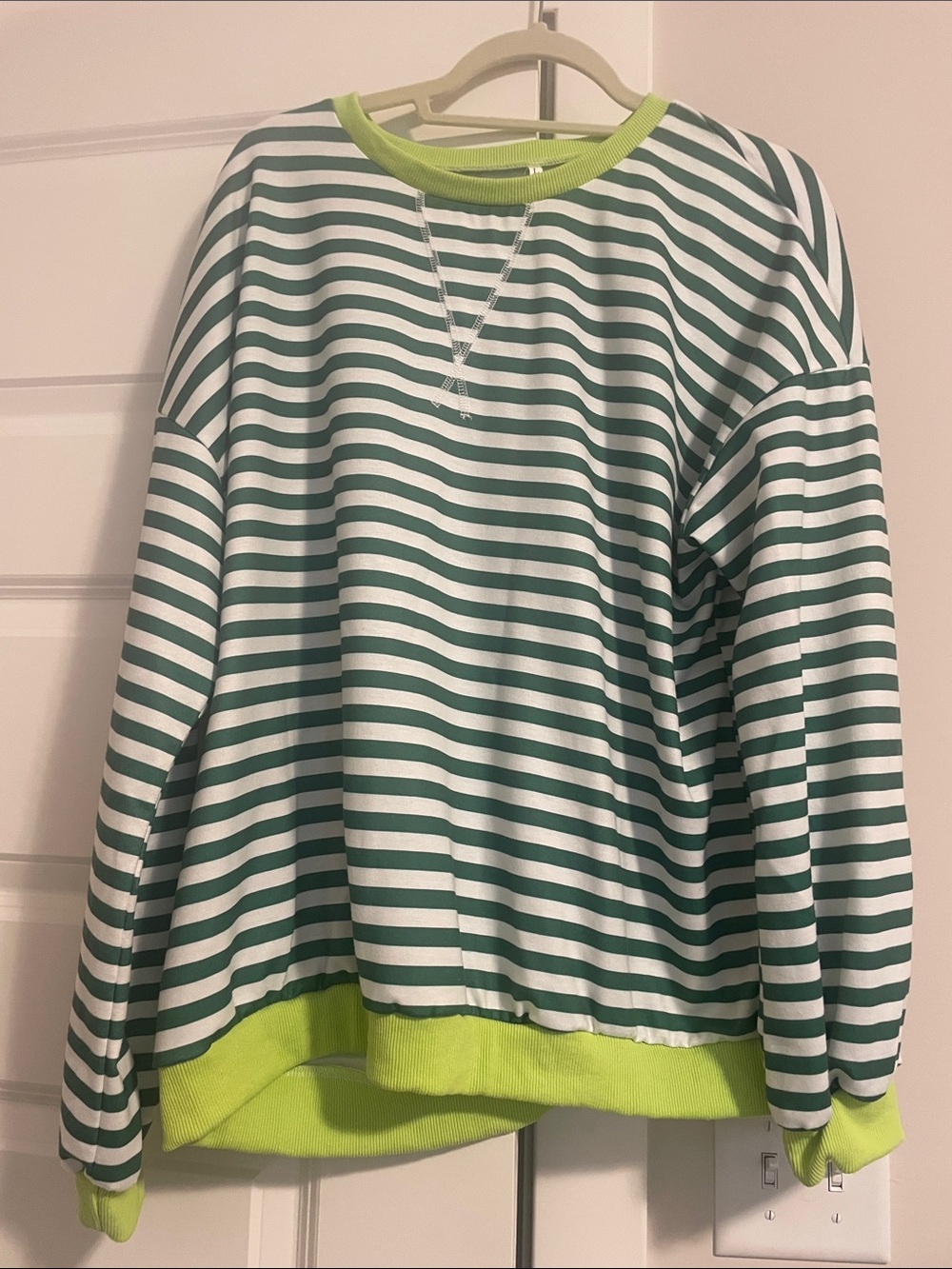 Amazon Green & White Striped Long Sleeve Tee with Lime Trim